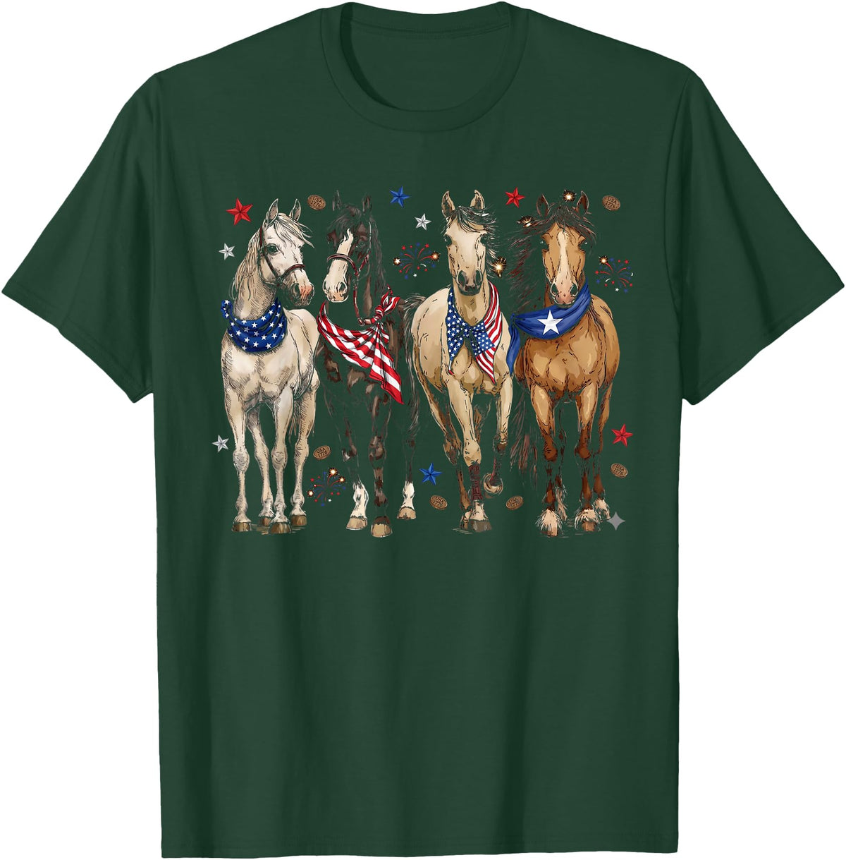 Patriotic Horse Squad 4th of July Equestrian Women Girls T-Shirt - Dark Green