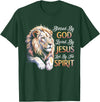 Jesus Lion of Judah Christian Tee. Blessed By God - Loved By Jesus Christian Lion T-Shirt - Dark Green