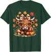 Fall Highland Cow Bow ThanksGiving Ades.shirt Fall Highland Cow Pumpkin Bow Thanksgiving Fall Girl Women T-Shirt - Dark Green