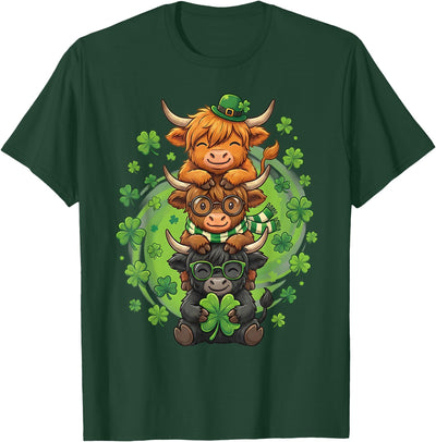 Highland Cow St Paddys Shamrock Kids Cute Lucky Shamrock T-Shirt