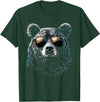 Forest Illustration Bear Art Nature Bear Wearing Sunglasses Wildlife Artwork Graphic Bear T-Shirt - Dark Green