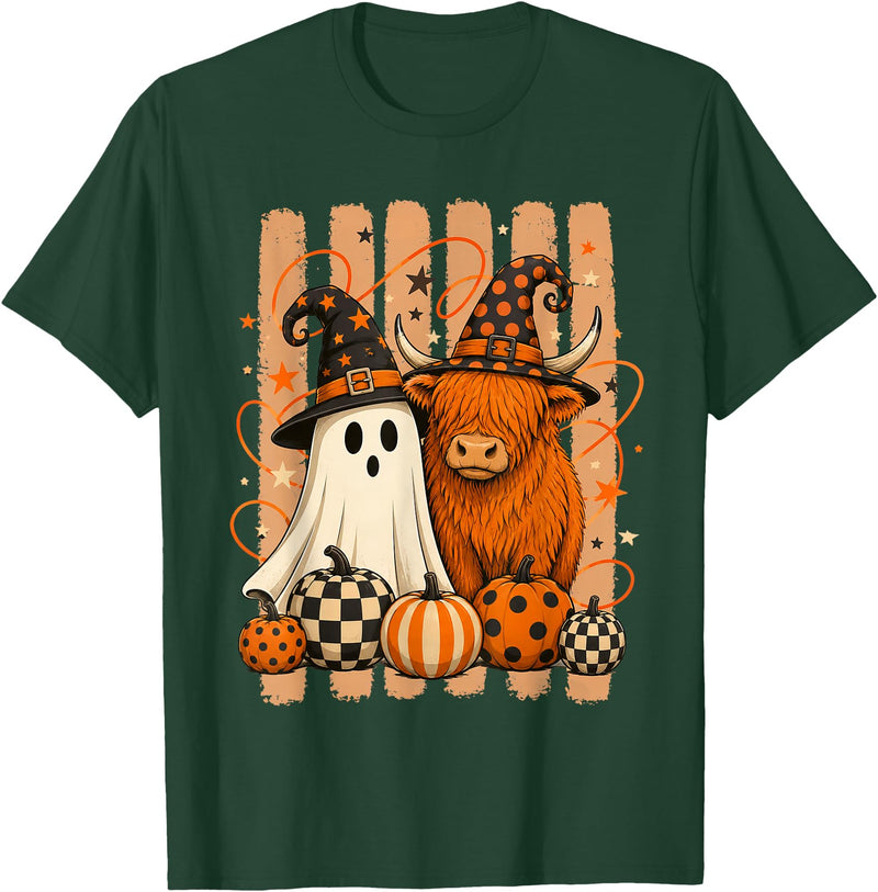 Spooky Highland Cow Heifer Funny Halloween Spooky Season T-Shirt - Dark Green