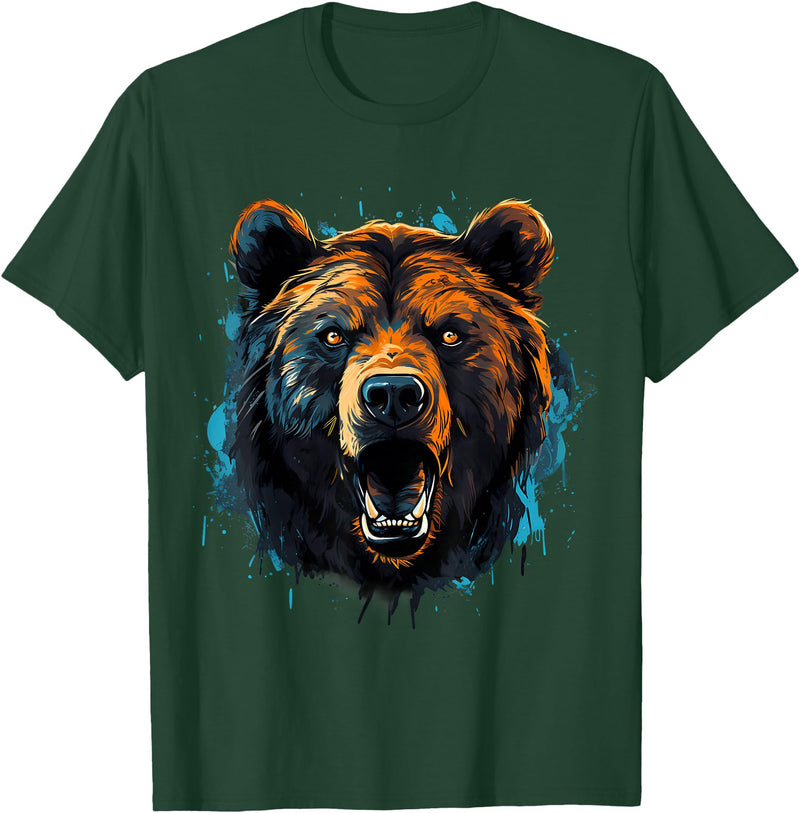 Forest Animal Art Bear Portrait Splash Forest Artwork Animal Lovers Motif T-Shirt - Dark Green