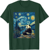 Bear Designs. Cute Panda Bear Van Gogh Style Starry Night Graphic T-Shirt - Dark Green