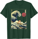 Hamster Kanagawa Wave Funny Surf Animal T-Shirt - Dark Green