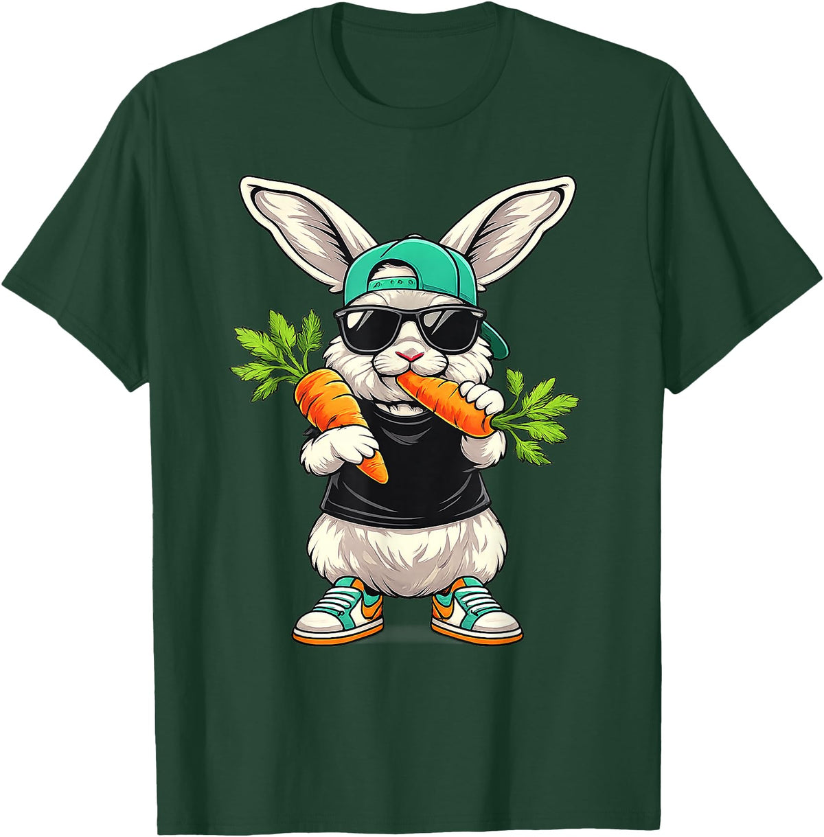 Funny Easter Bunny with Carrot Rabbit Easter Boys Kids Men T-Shirt in Dark Green