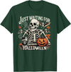 Threadrock Just Waiting for Halloween Skeleton Costume Party Fun T-Shirt - Dark Green