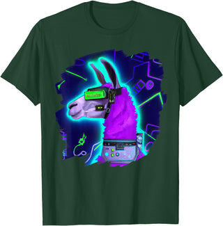 Llama Robot Cyborg Life Apparel Llama Cyborg Robot Llama Cool Artistic Retro Alpacas T-Shirt - Dark Green