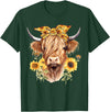 Kala Floral Highland Cow Designs Cute Scottish Highland Cow Wearing Sunflower Bandana Heifer T-Shirt - Dark Green
