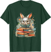 Reading Bunny with Glasses Bookworm Books Reader Unisex-Adults T-Shirt in Dark Green
