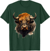 Safari Animal Art Buffalo Animal Print Portrait Bison Nature Artwork T-Shirt - Dark Green
