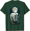 Polar Wilderness Fan Wildlife Lover Polar Bear Full Moon Night Forest Wildlife Nature Lover T-Shirt - Dark Green