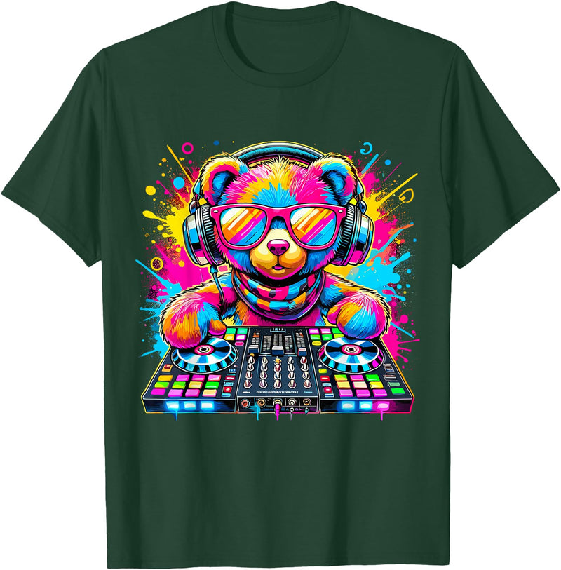 Magical and Funny Music lover Gifts DJ Teddy Bear Disco Hip Hop T-Shirt - Dark Green