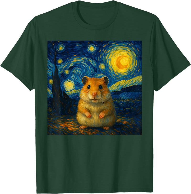 Hamster Starry Night Van Gogh Art for Men Women Kids T-Shirt - Dark Green