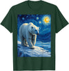 Polar Bear Van Gogh's Starry Night Wildlife Art Van Gogh's Starry Night Polar Bear Ice Bear Animal Lovers T-Shirt - Dark Green