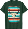 Funny Serape Cow BOHO designs Funny Serape Cow BOHO print Flower Rustic Turquoise T-Shirt - Dark Green