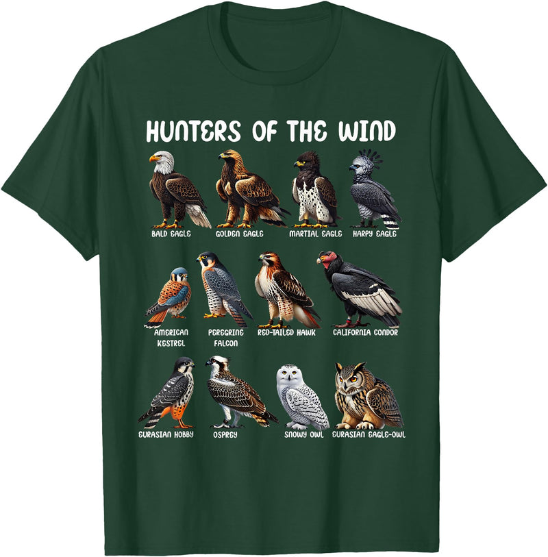 Bird Lover Hunters of the Wind Birds of Prey Falcon Owl Birding Raptors T-Shirt - Dark Green