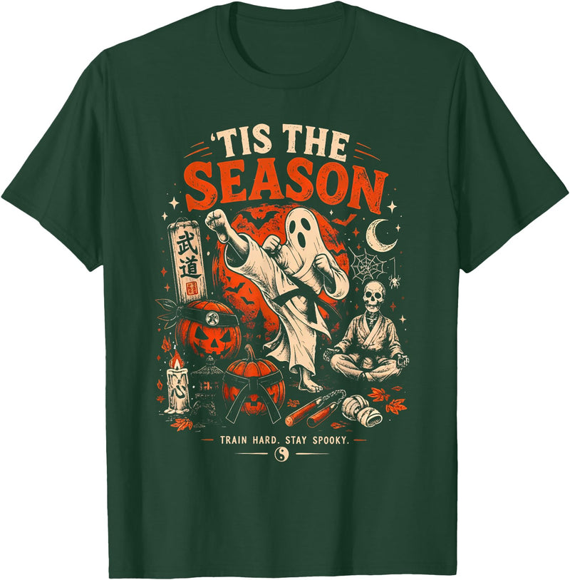 Halloween Pumpkin Ghost Martial Artists Karate Tis The Season Karate Pumpkin Ghost Martial Arts Halloween T-Shirt - Dark