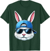 Cool Bunny Face with Sunglasses Cap Easter Kids Boys T-Shirt in Dark Green