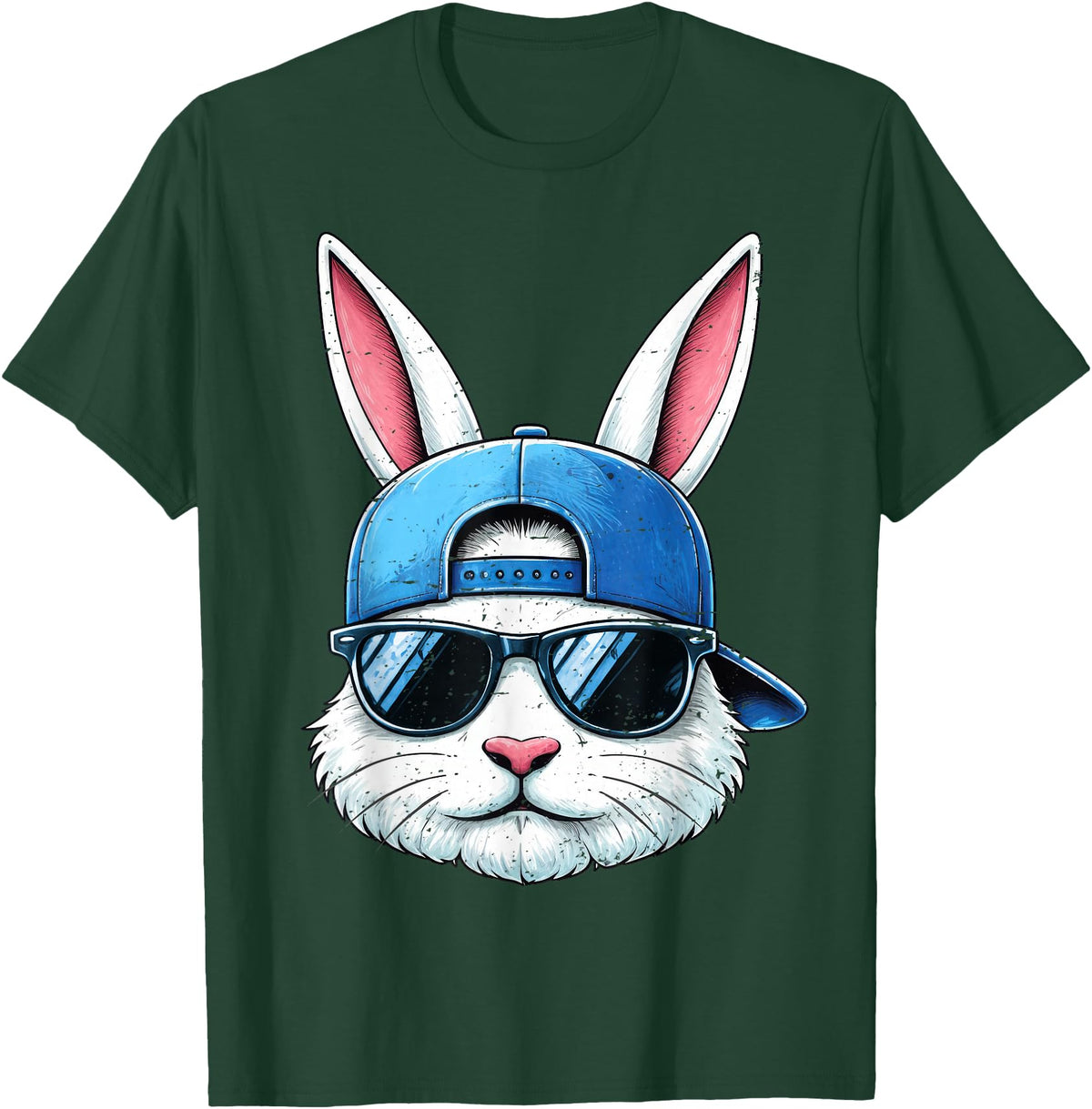 Cool Bunny Face with Sunglasses Cap Easter Kids Boys T-Shirt in Dark Green