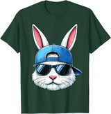 Cool Bunny Face with Sunglasses Cap Easter Kids Boys T-Shirt in Dark Green