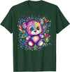 Vibrant Colorful Teddy Bear Illustration Rainbow Splash Teddy Bear T-Shirt - Dark Green