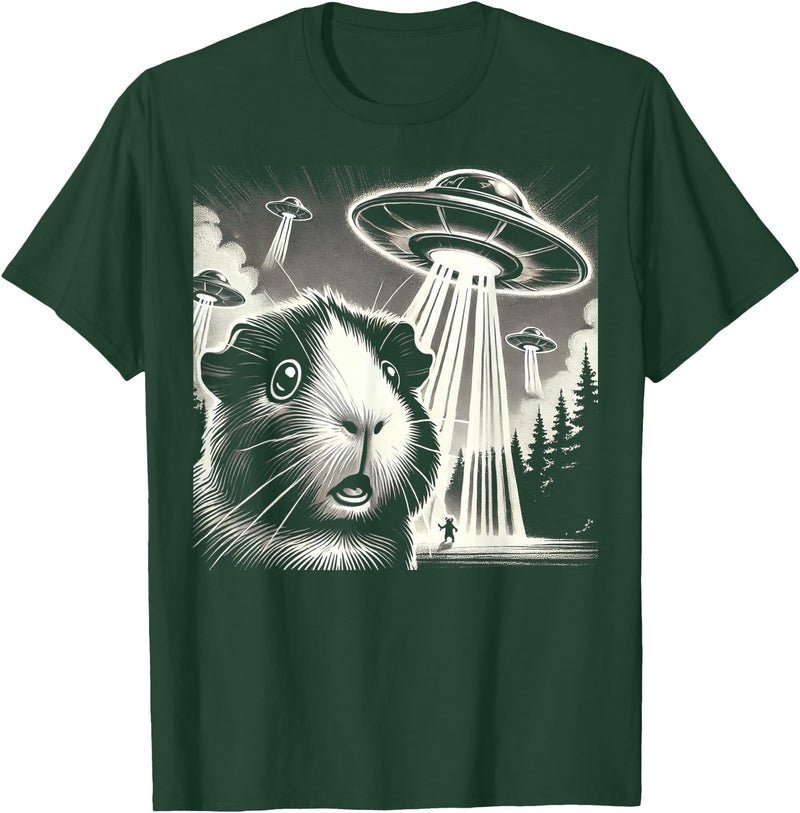 Guinea pig UFO BY TEERA Guinea pig UFO Funny Meme Selfie T-Shirt - Dark Green