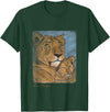 Frieser Designs Lion Mother Lioness with Child Lion Cub Vintage Art Design T-Shirt - Dark Green
