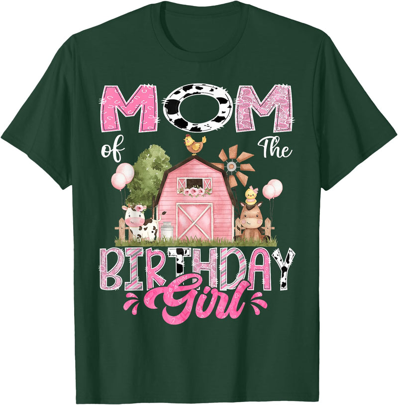 Famer Pink Cow Birthday Matching Tees Mom Of The Birthday Girl 1St Birthday Pink Cow Farm T-Shirt - Dark Green