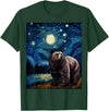 Starry Night Wildlife Graphic Grizzly Bear Van Gogh Starry Night Grizzlies Animal T-Shirt - Dark Green