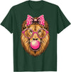 Magical and Funny Lion Gifts Lion with Bubble Gum and Pink Bow T-Shirt - Dark Green