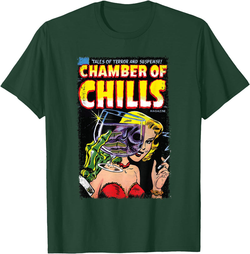 Velleity Studios Horror Comic Book Cover Chamber of Chills 19 T-Shirt - Dark Green