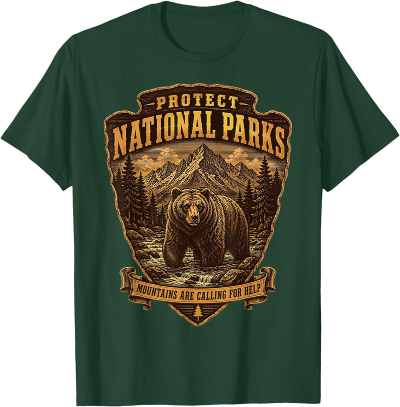National Parks Conservation Co Protect National Parks Bear Vintage Arrowhead Badge Apparel T-Shirt - Dark Green