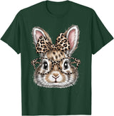 Bunny Face Glasses Bandana Leopard Rabbit Happy Easter T-Shirt in Dark Green