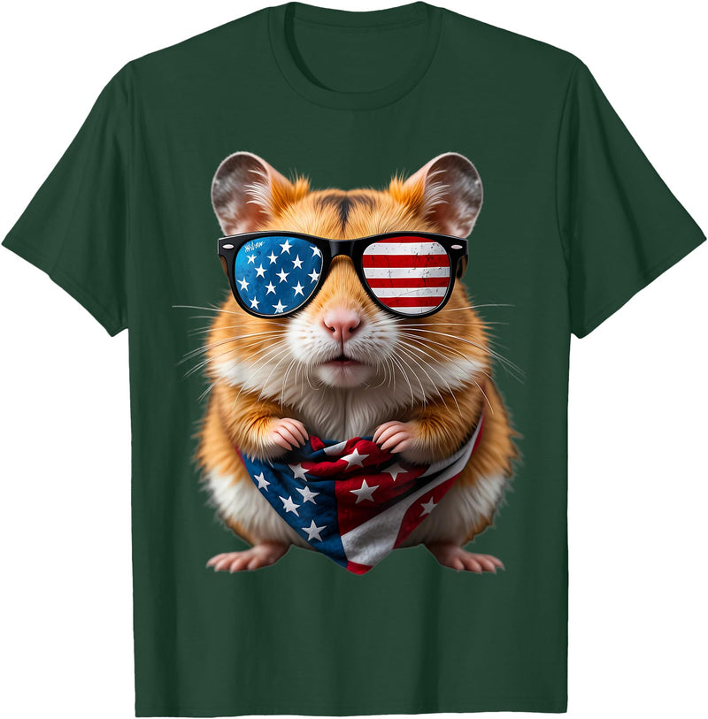 Hamster 4th Of July American Independence Day USA Patriotic T-Shirt - Dark Green