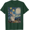 Bunny Rabbit Van Gogh Style Starry Night Cute Graphic T-Shirt (Black) in Dark Green