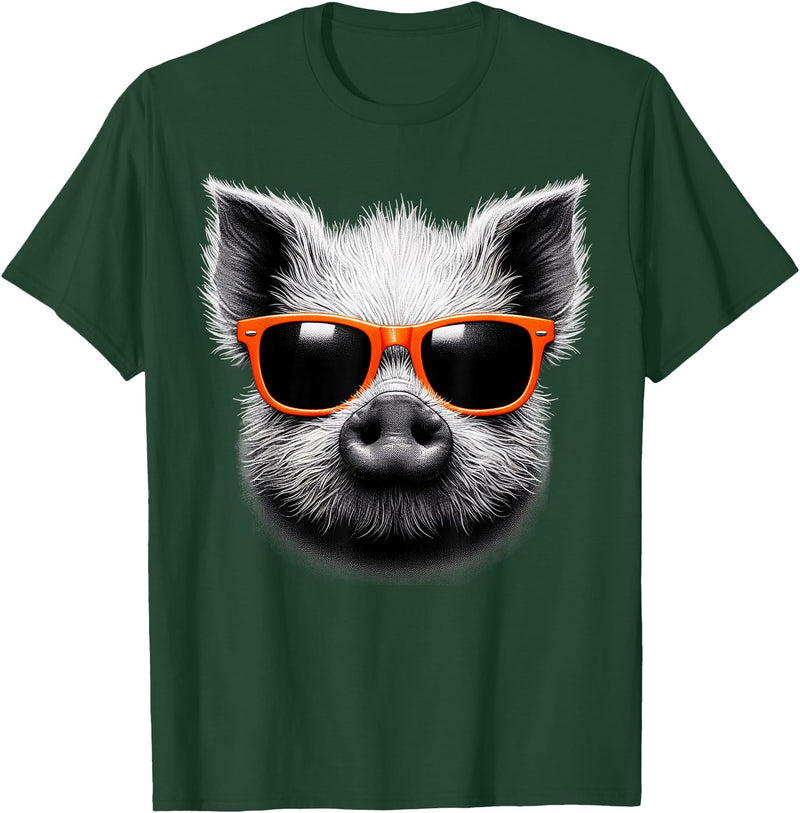 Cool Pig Love Graphic Art Cool Pig Wearing Sunglasses Graphic Art T-Shirt - Dark Green