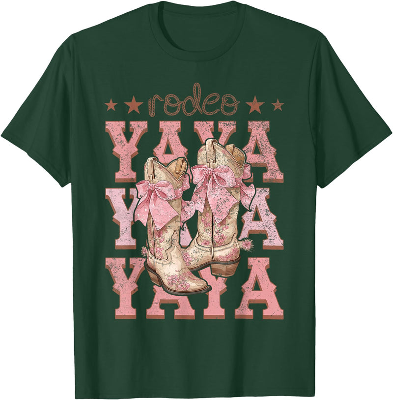 Country CowGirl Western Family Matching Rodeo Yaya Pink Boots Coquette Cow-Girl Birthday Party T-Shirt - Dark Green