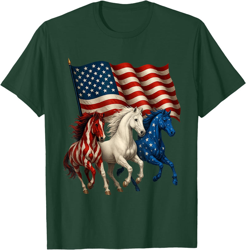 4th Of July Gifts by LD Patriotic Us Flag 4th of July Horse Lovers for Women Men T-Shirt - Dark Green