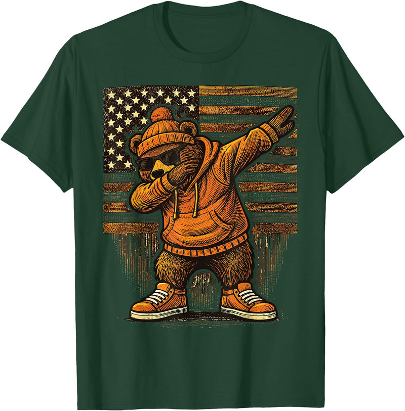 Vintage Dabbing Bear Retro Humor Gift Co Vintage Dabbing Bear Funny Retro Graphic T-Shirt - Dark Green