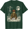 Retro Land Turtle Lover Halloween Moon Funny Eastern Box Turtle Cowboy Western UFO T-Shirt - Dark Green