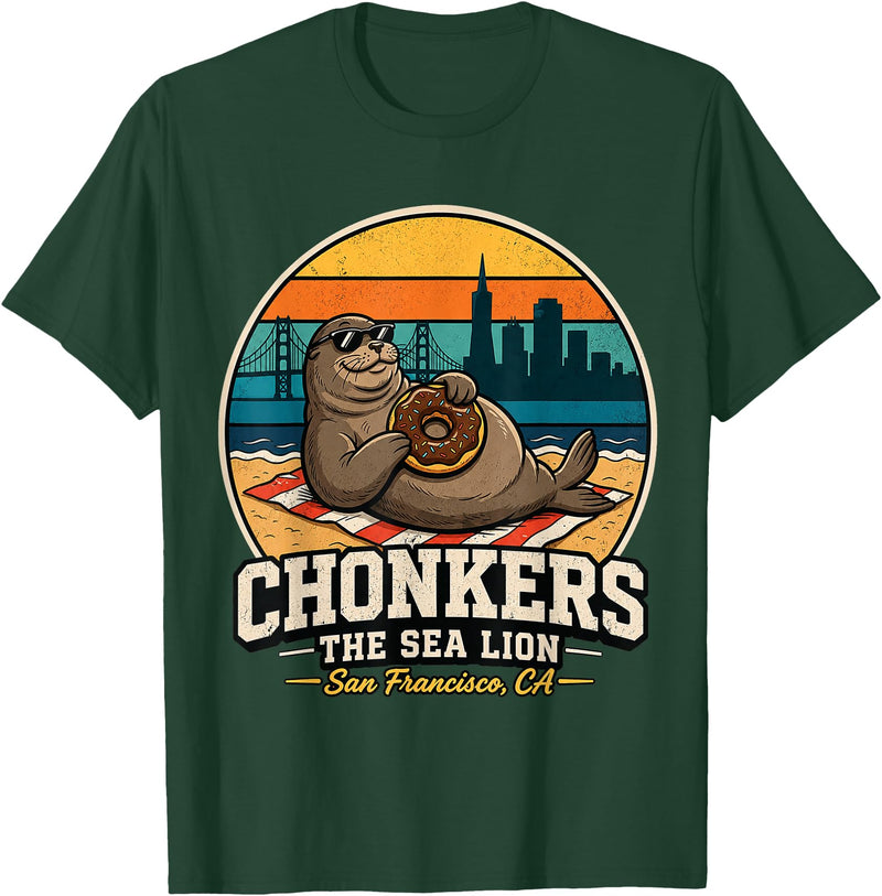Chonkers The Sea Lion San Francisco Funny Seal Tee Chonkers The Sea Lion San Francisco Funny Seal T-Shirt - Dark Green