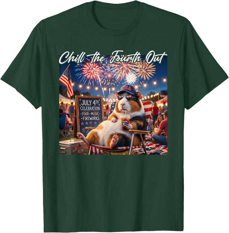 Retro Chill The Fourth Out Patriotic Guinea pigs Chill The Fourth Out Funny Guinea Pigs Coffee 4th of July T-Shirt - Dark Green