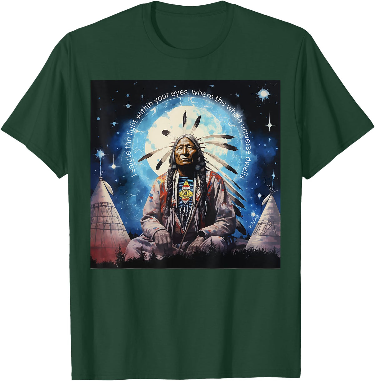 RedizStyle Crazy Horse - I Salute The Light Within Your Eyes T-Shirt - Dark Green