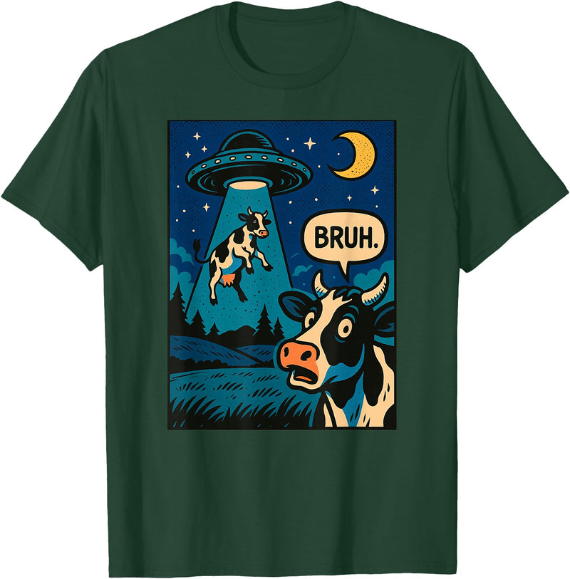CowAxis1 Funny Cow Meme UFO Alien Zoo Boys Girls Kids T-Shirt - Dark Green