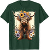 Funny Highland Cow lover Floral Highland Cow Cowboy Boots Western Country T-Shirt - Dark Green