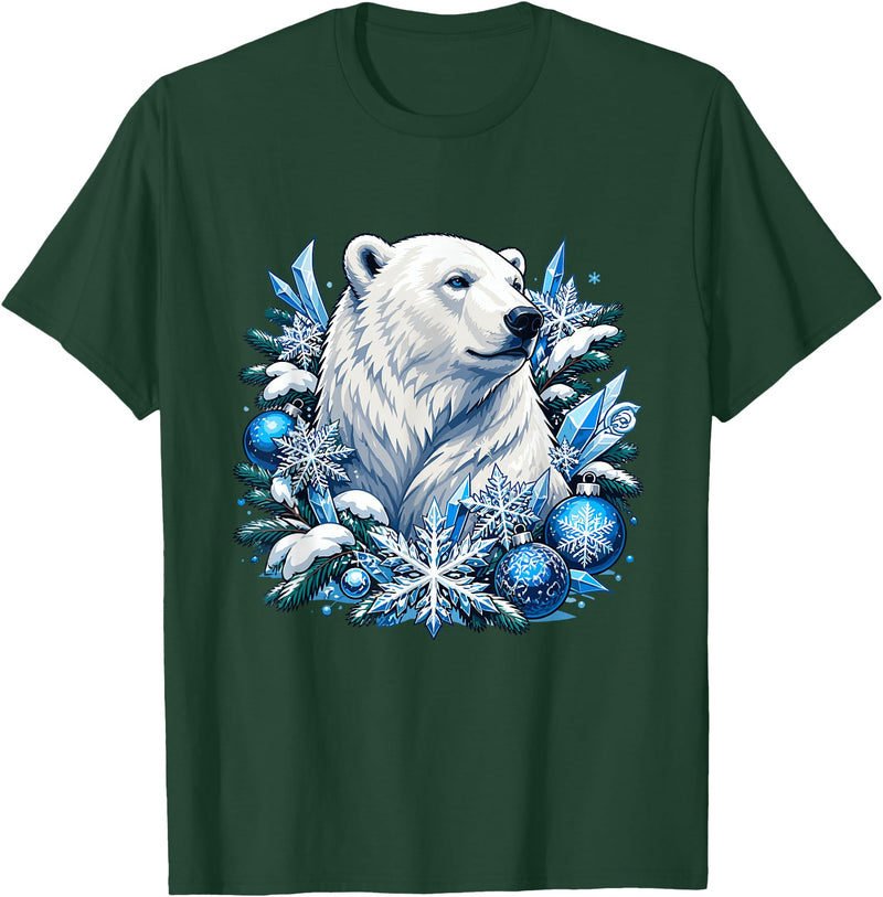 Arctic Polar Bear Snowflake Winter Christmas Christmas Polar Bear Snowflakes Winter Ornaments T-Shirt - Dark Green