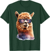 Funny Llama Lover Graphics Alpaca with Sunglasses Animal Art Graphic Funny Llama T-Shirt - Dark Green