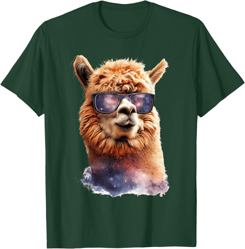 Funny Llama Lover Graphics Alpaca with Sunglasses Animal Art Graphic Funny Llama T-Shirt - Dark Green