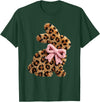 Funny Bunny Leopard Crochet Rabbit Easter Day Coquette Bow T-Shirt in Dark Green